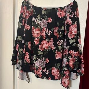 Rani Arabella Floral Off-Shoulder Blouse - Black and Pink